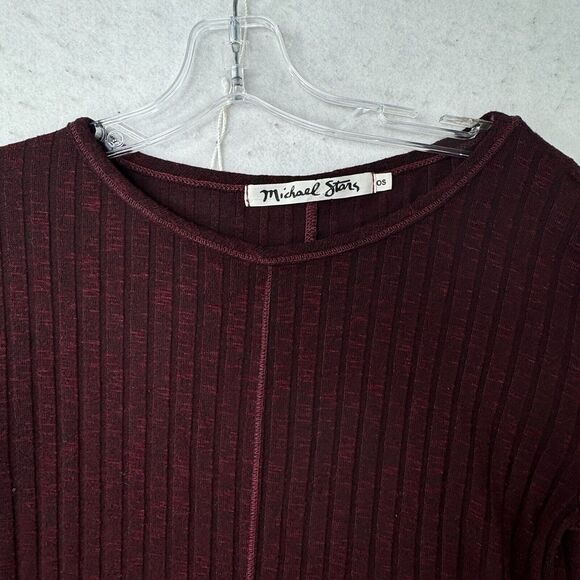 Michael Stars Womens Dark Red Long Sleeve Shirt One Size OS Ribbed Rayon Thermal - Picture 12 of 12